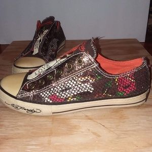 Ed Hardy brown&orange sneakers